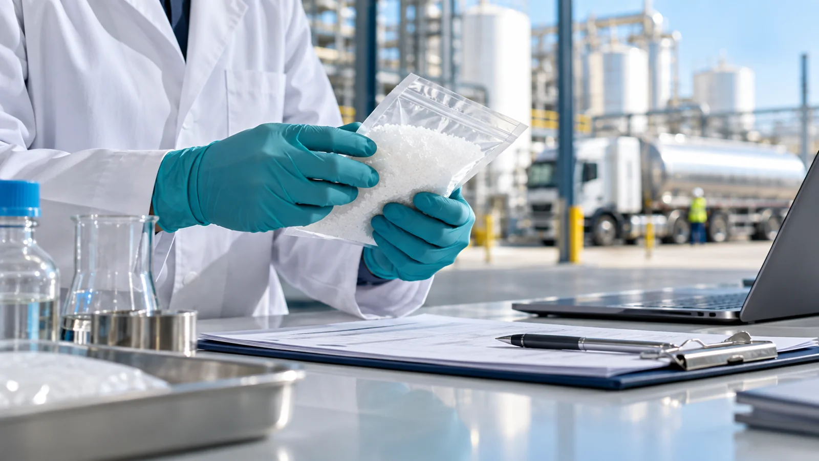 Careful review of a material sample and documentation